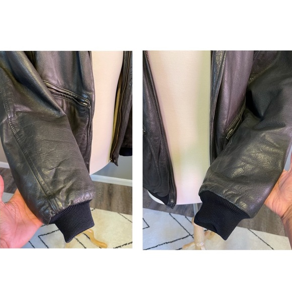 Chevignon Paris Vintage Black Thick Leather Bomber Aviator Coat - Picture 7 of 17